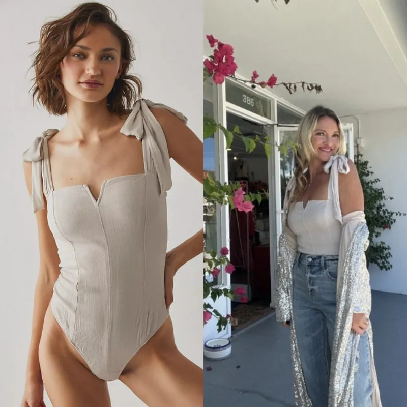 Free People Lola Bodysuit in Harvest Moon Bow Tie Coquette Fairy XS‎ Blogger Fav - Image 2