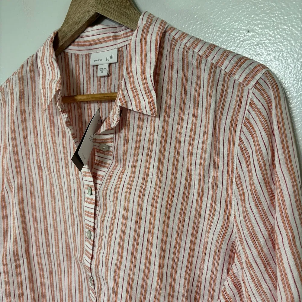 J.Jill Love Linen 100% Linen Tangerine Striped Tunic Blouse Size M Red Size M - Image 3