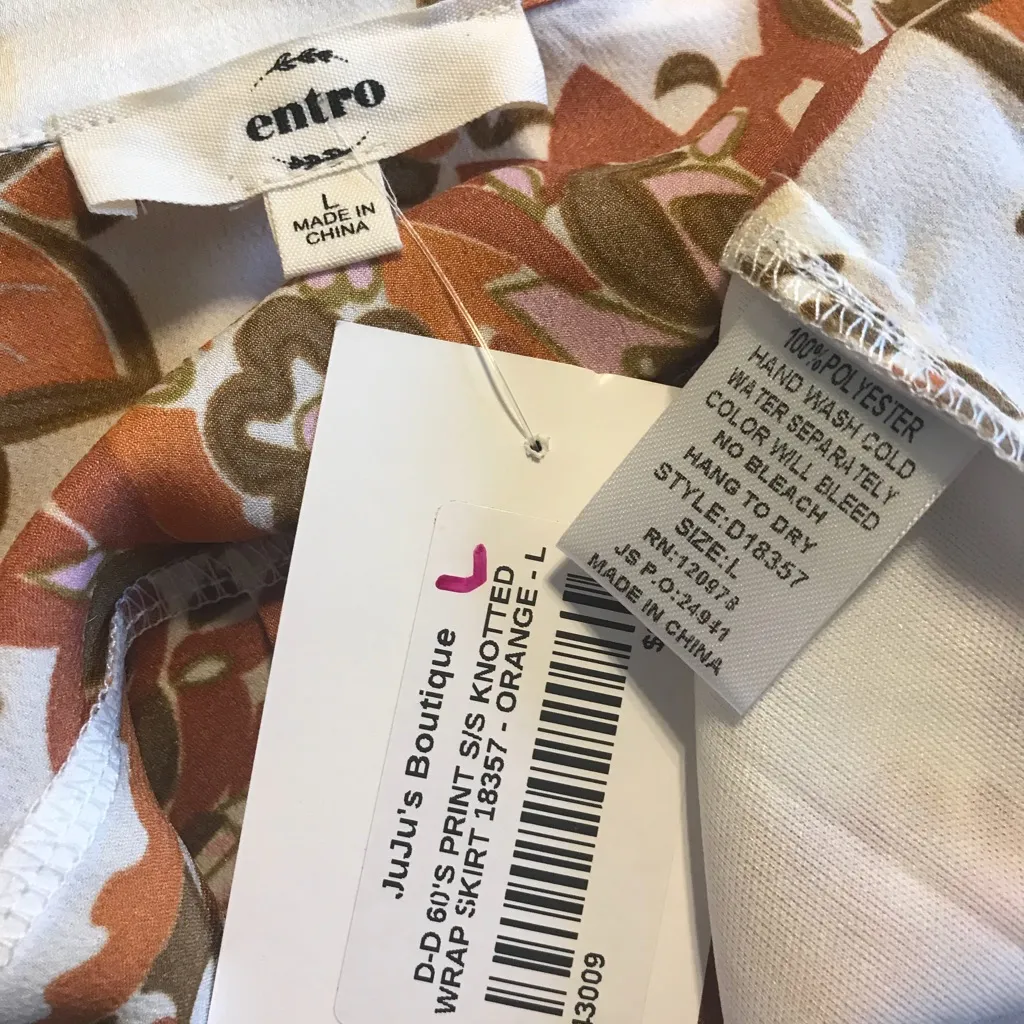 Entro short sleeves, wrap detail brown, orange blush pink paisley pattern Dress - Image 3