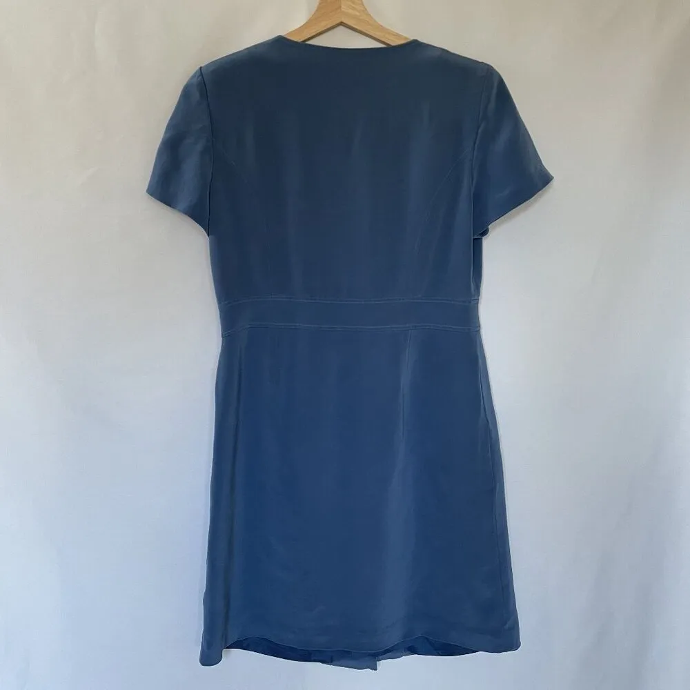 Talbots Vintage blue silk midi dress button down square neckline pockets size 12 - Image 6