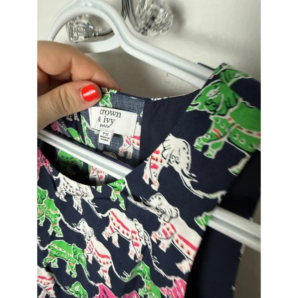 Crown & Ivy Tank Top Blouse Women's Petite Small Elephant Pink Green Preppy - Image 3