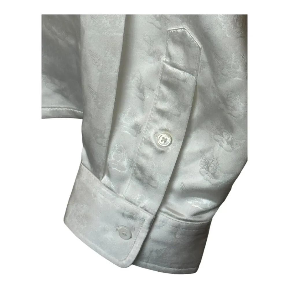 Boys Lie Shirt Women Medium White Satin Collared Button Down Bridezilla Top NWOT - Image 8