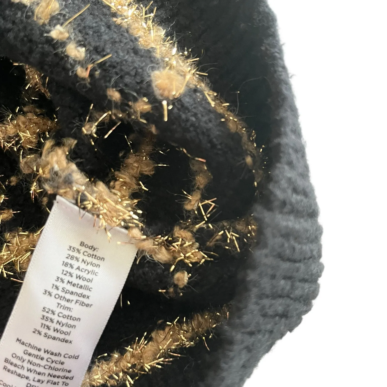 Talbots Bouclé Plaid Cardigan Black & Gold Metallic Preppy Sweater Jacket Size L - Image 9