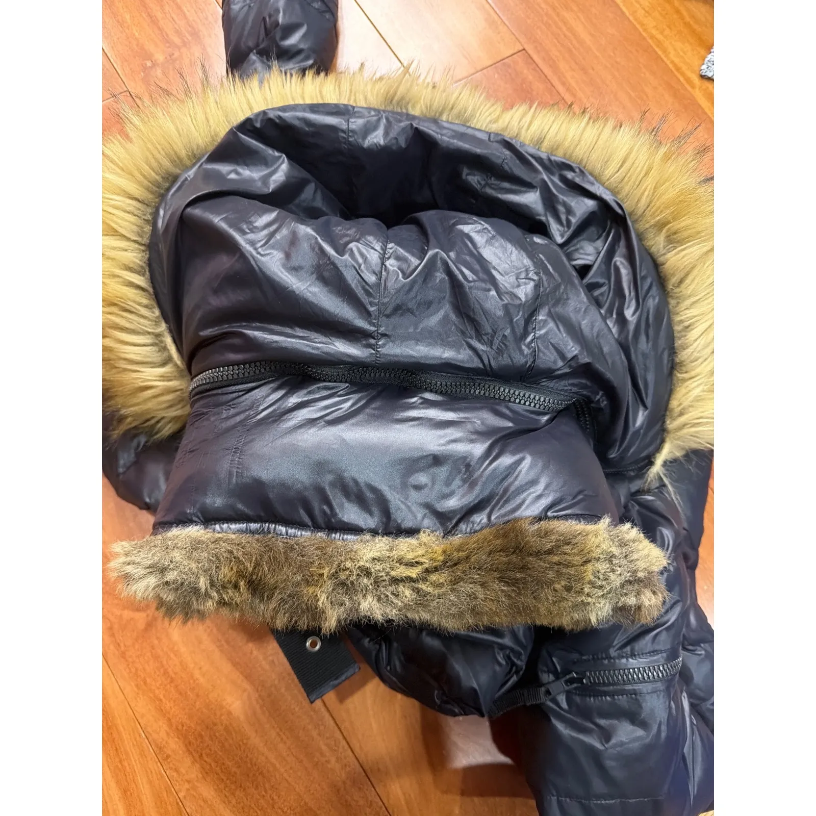 S13 New York Women's Black Chelsea Puffer Down Coat with Faux Fur Trim Hood M Size M - Image 10