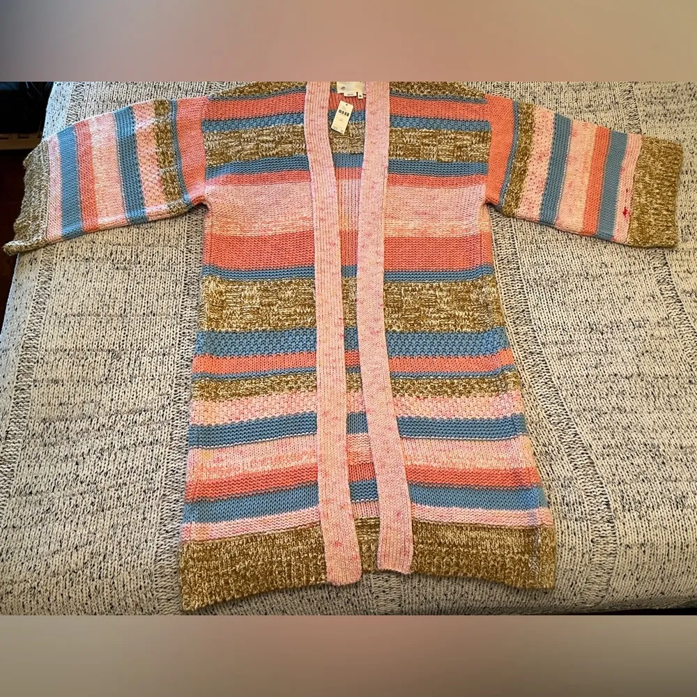Anthropologie Textured Striped Open Front Cardigan Pink Multi One Size OS NWT - Image 6