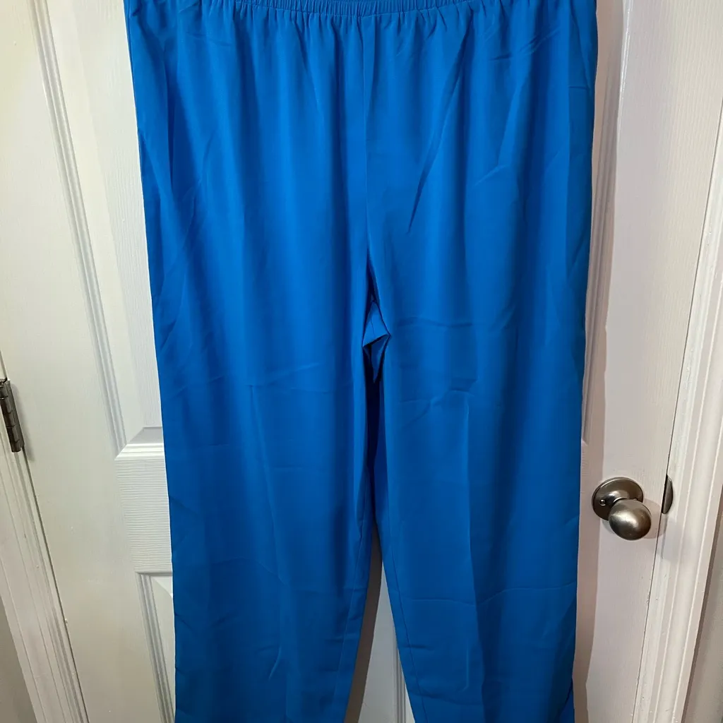 Bob Mackie Wide Leg Pants Size L Blue Elastic Waist Flat Front Pull On Boho Size L - Image 6