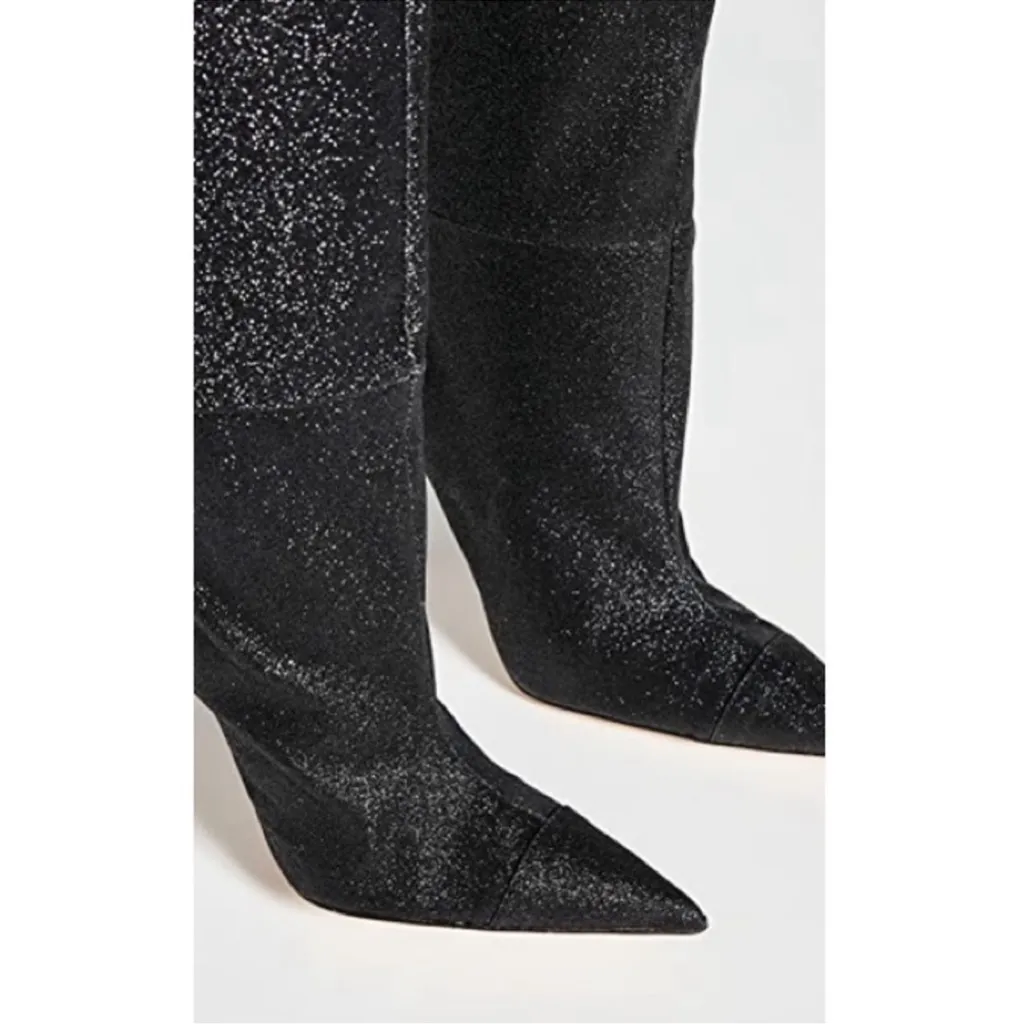 Good American Super High Above Knee Thigh High Heeled Boots in Black Glitter 6.5 - Image 3