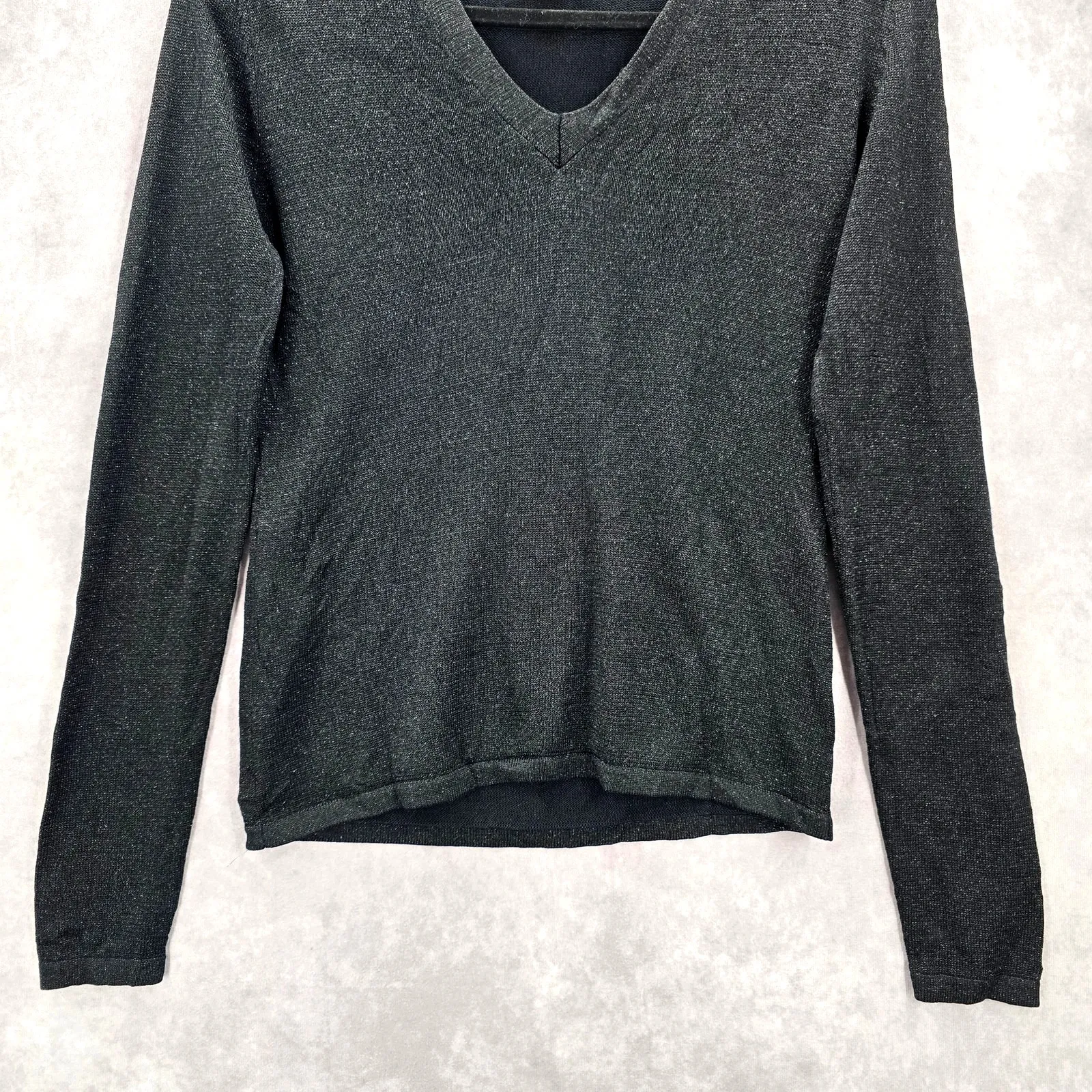 Ann Taylor Black Silver Metallic Long Sleeve Pullover Party Silk Sweater S Small - Image 4