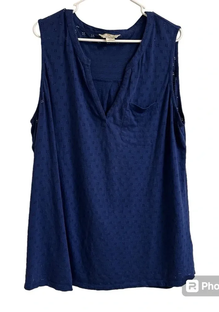 Bob Timberlake Womens XXL Blue Sleeveless Eyelet Blouse Top Boho Casual Light - Image 1