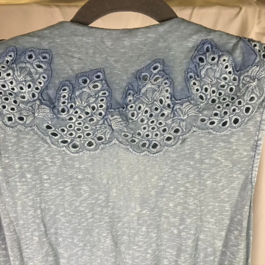 Soft Surroundings Petite Medium Blue Jumpsuit Crochet Detail Sleeveless New - Image 14