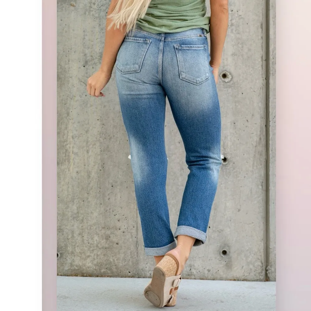 KanCan Renton High Rise Slim Straight Jeans Women’s Size 5/26 Distressed Blue - Image 2