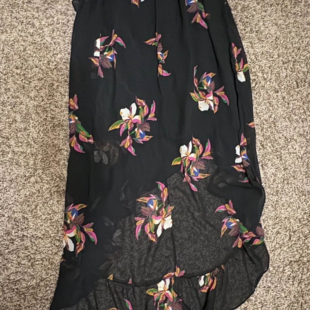 A New Day Hi Lo Skirt Medium Black Floral Print Sheer Pull On Ruffle Elastic NWT - Image 3