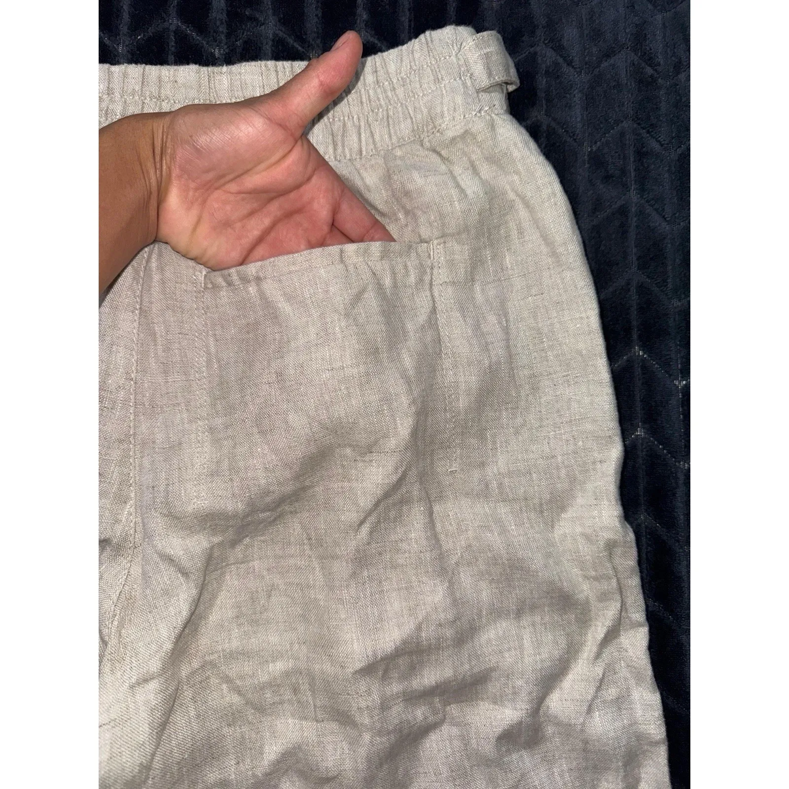 Athleta Women's Voyager Linen Pants Undyed Beige Elastic Adjustable Waist Sz 6 T - Image 9