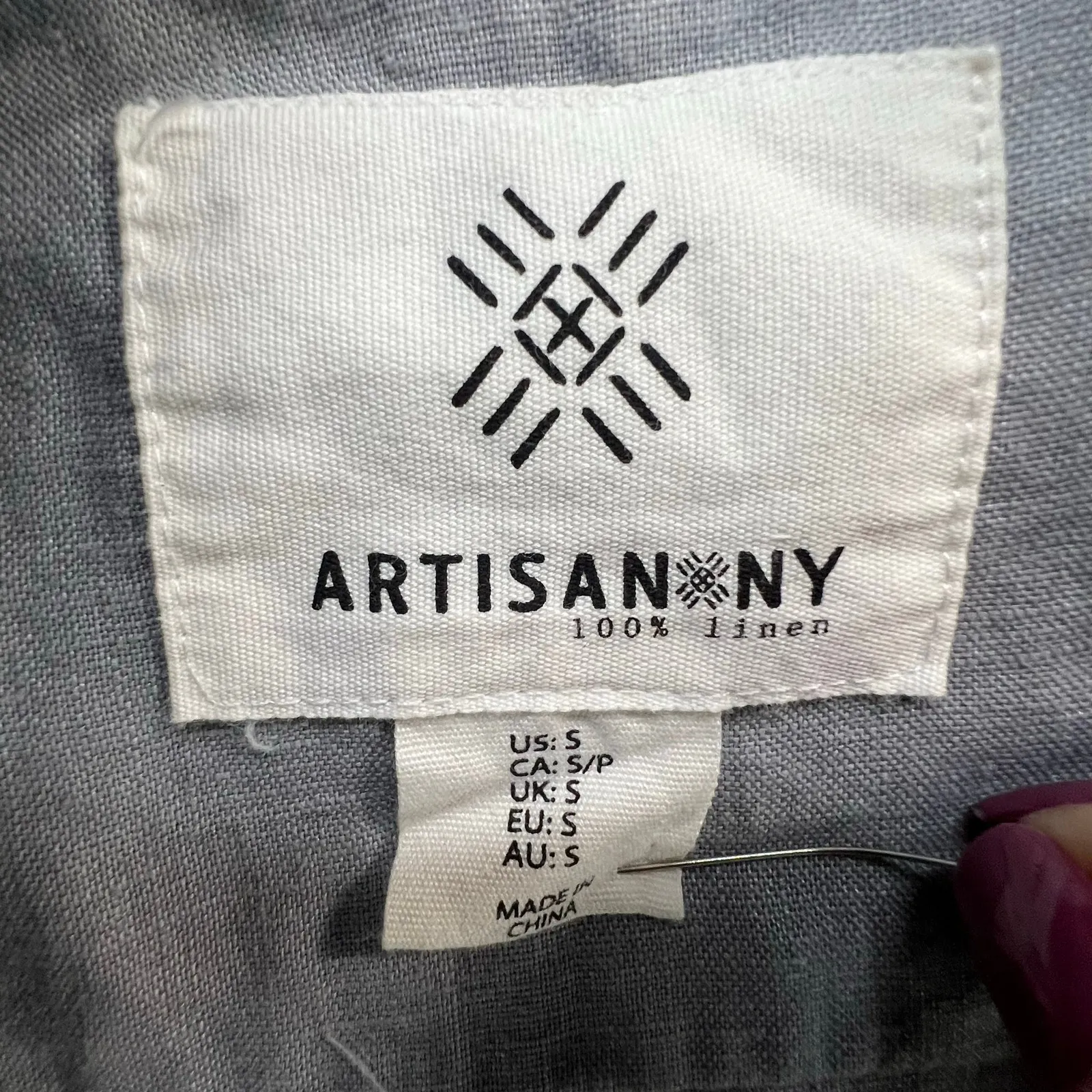 Artisan NY Utility Jacket Small Gray Linen Zip Snap Cargo Pocket Coat Adjustable - Image 12