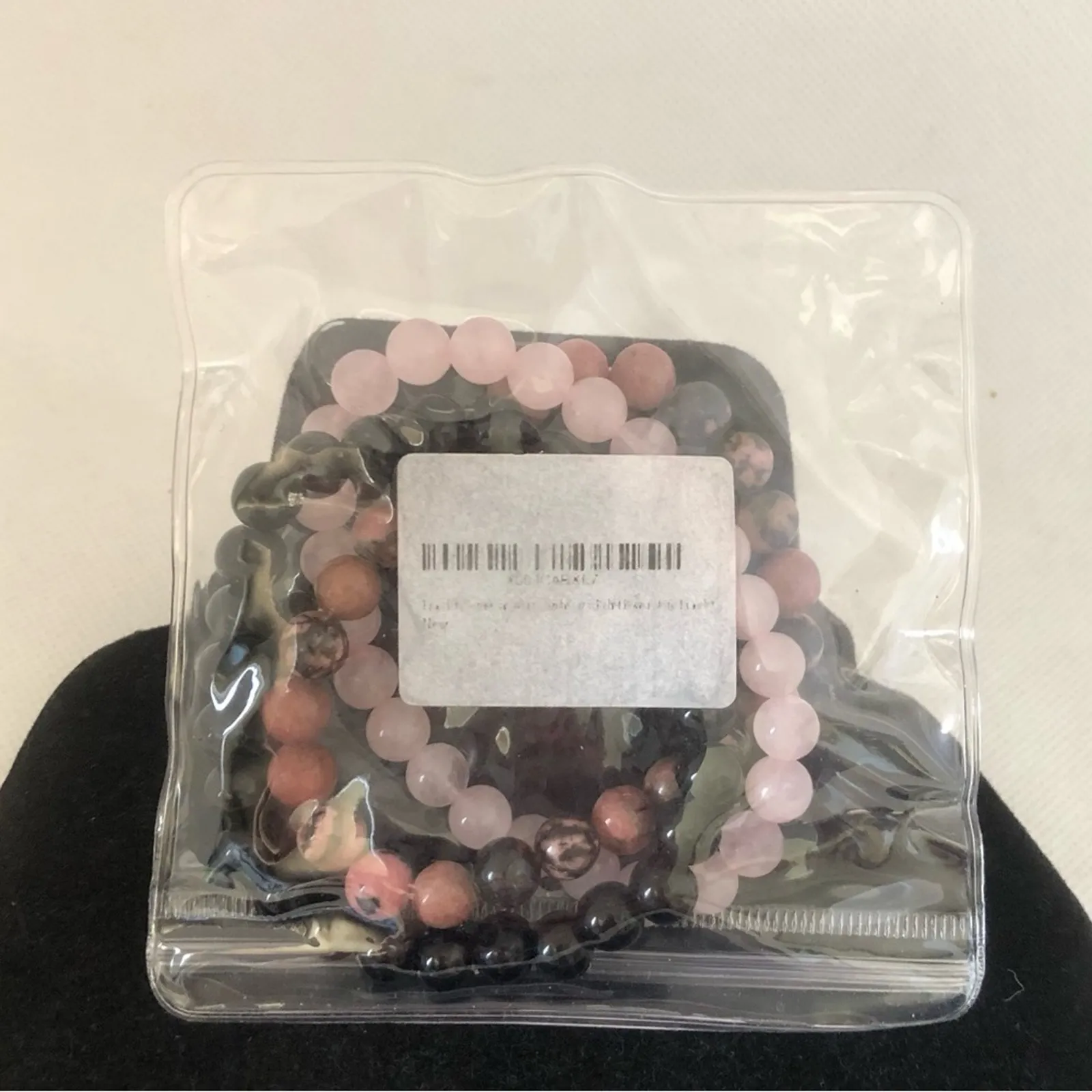 Handmade Three NIP Natural Stone Beaded Stretch Stackable Wrist Bracelets Black - Image 7