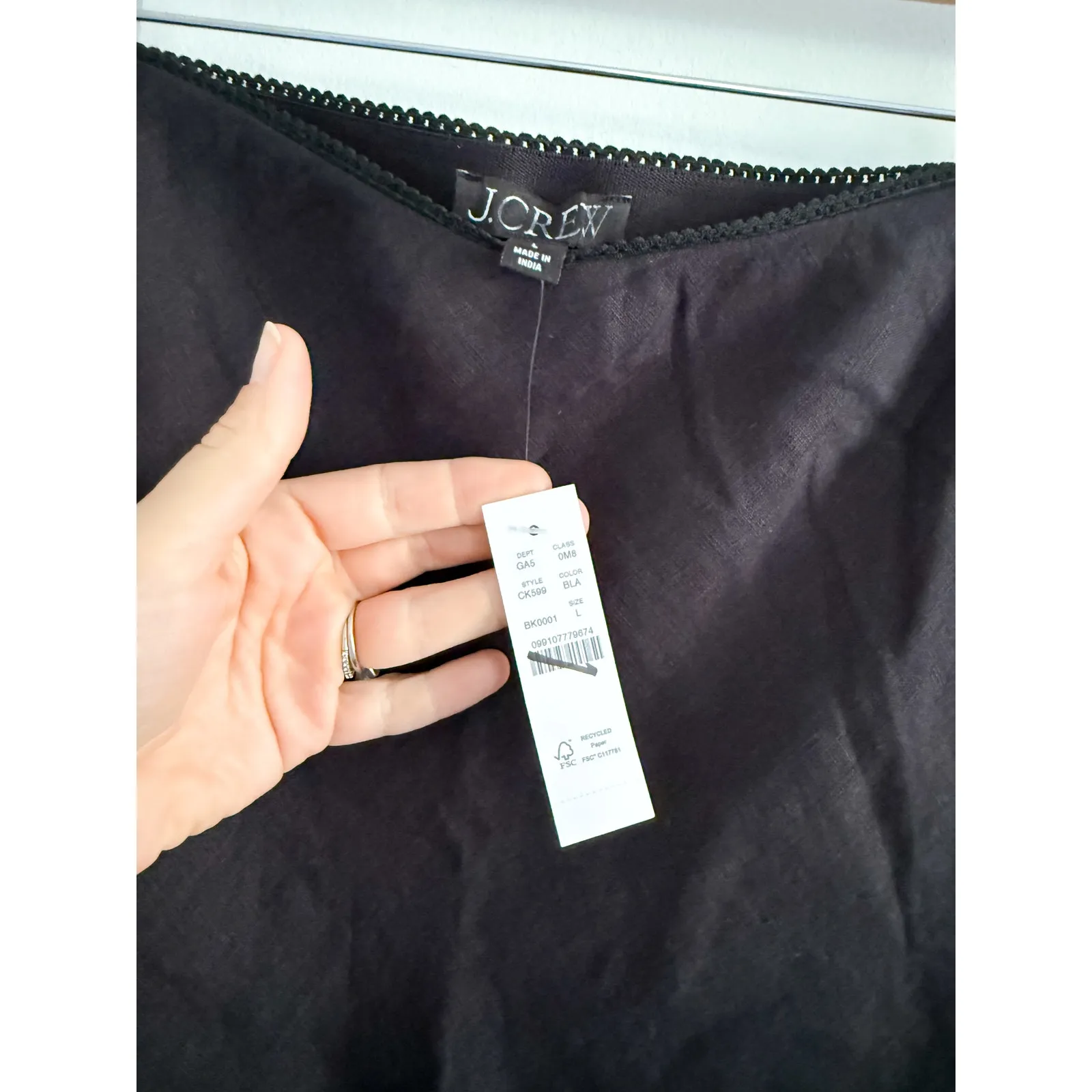 J.Crew | NWT Gwen lace-trim slip skirt in linen in Black | Sz L - Image 6