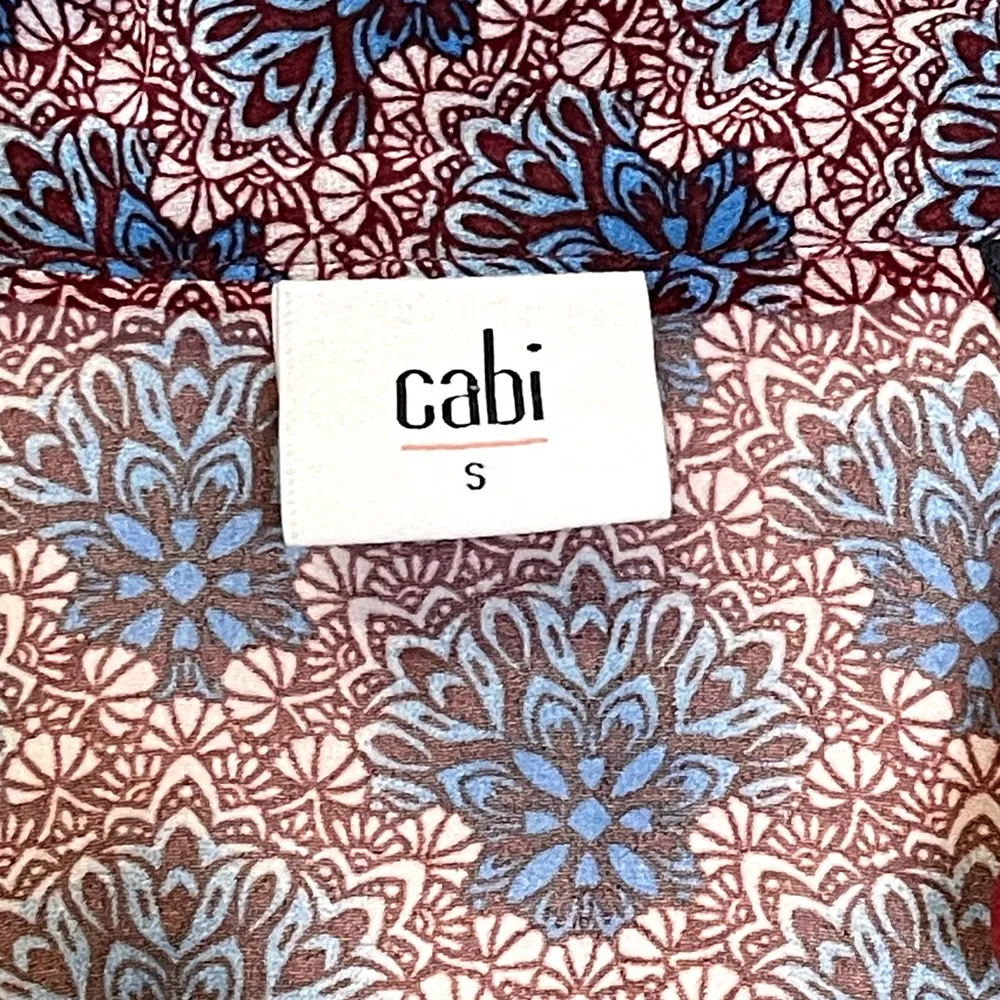 Cabi Moroccan Fan Print Women Small Sleeveless Sheer Tank Top Button Down Collar - Image 6