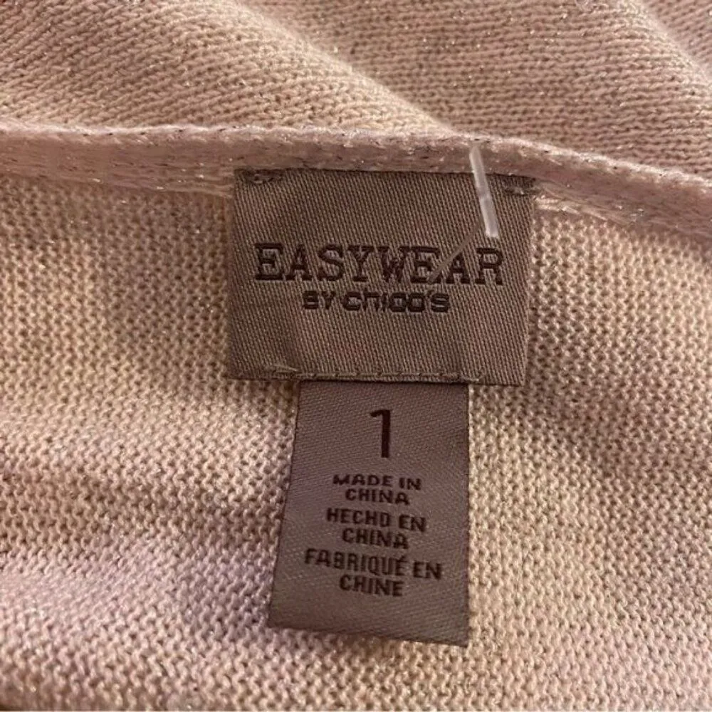 Easywear by Chico’s Metallic Knit 3/4 Sleeve Sweater Light Pink - Image 2