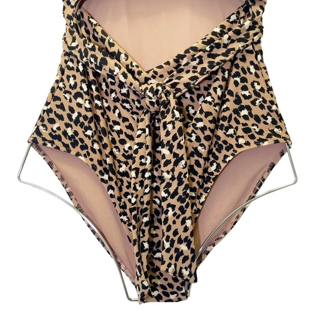 NWT Aerie Leopard Print Wrap Top One Piece CutOut Swimsuit Mocha Size Small Long - Image 8