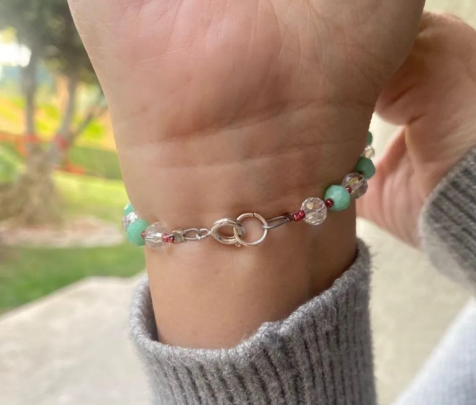 HOLA Letter Beaded Bracelet Mint Green, Clear & Metallic Pink Beads - Image 2