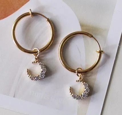 22mm Hoops With Moon Charms Gold - Image 4