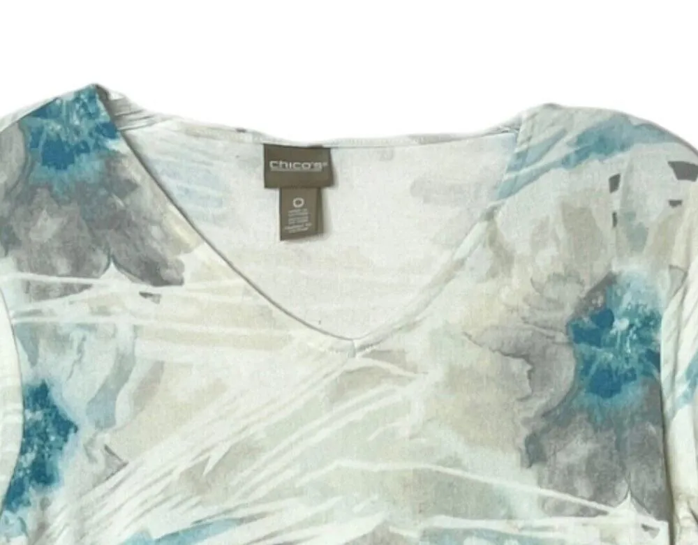 Chicos Sweater Women Small White Blue Floral Lightweight Flower Bloomcore Casual - Image 3