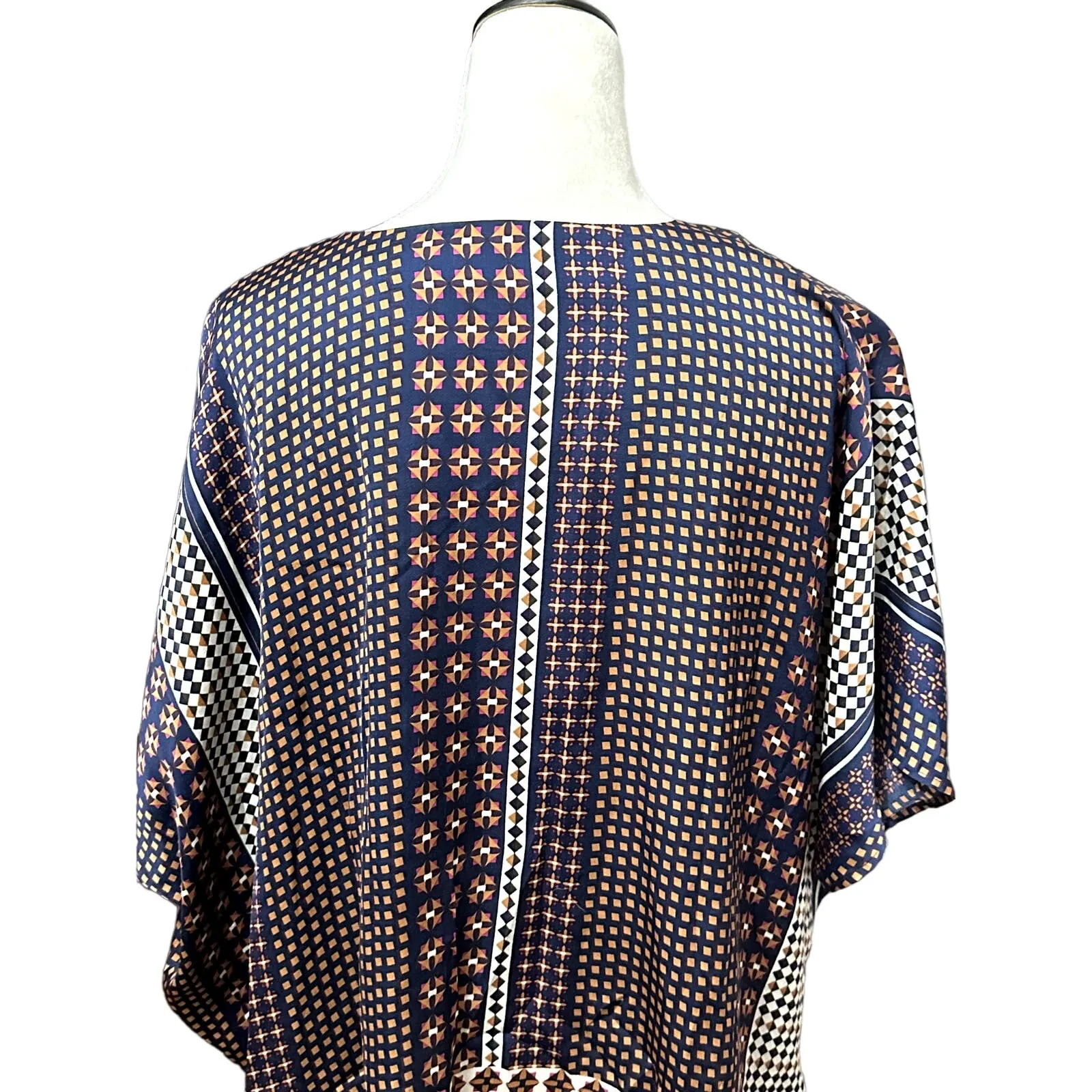 Central Park West Boho Blouse Scoop Neck Short Sleeves High-Low Hemline Blue XS - Image 6