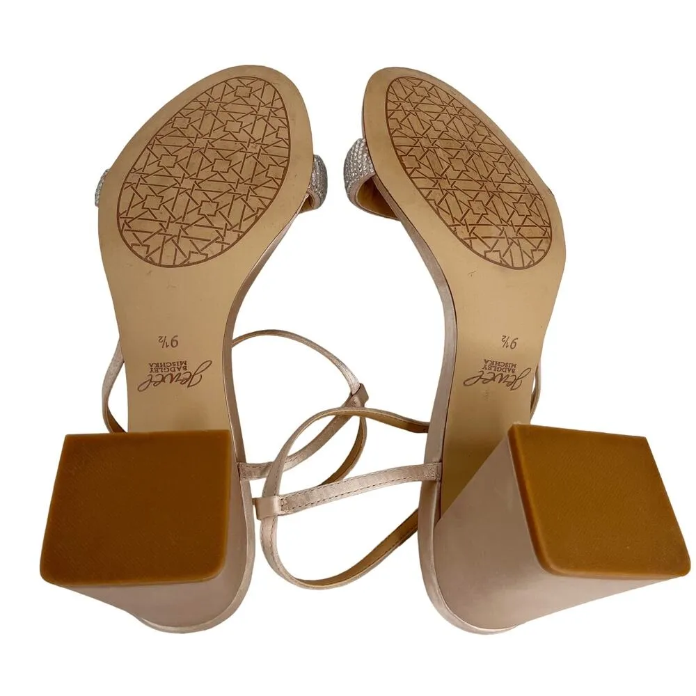 Jewel Badgley Mischka Earlene Block Heel Sandal 9.5 Champagne Satin - Image 10