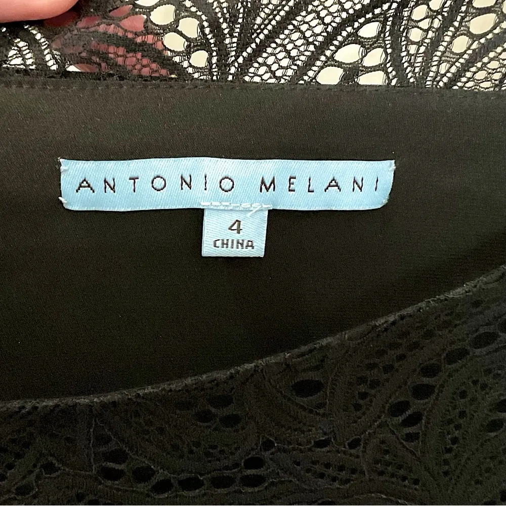 Antonio Melani Black Sheath Dress Long Sleeve Mixed Media Lace Accent Sz 4 New - Image 4