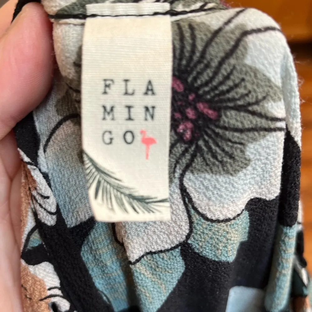 Floral Maxi Dress Boho Stretch Waist Flutter Sleeve Flamingo Urban Black - Image 9