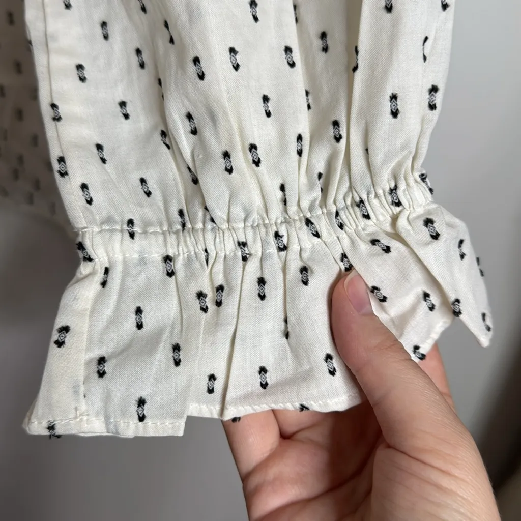 Lane Bryant Ivory/Black Front Split-Neck Popover Clip Dot Peasant Blouse size 18 - Image 7