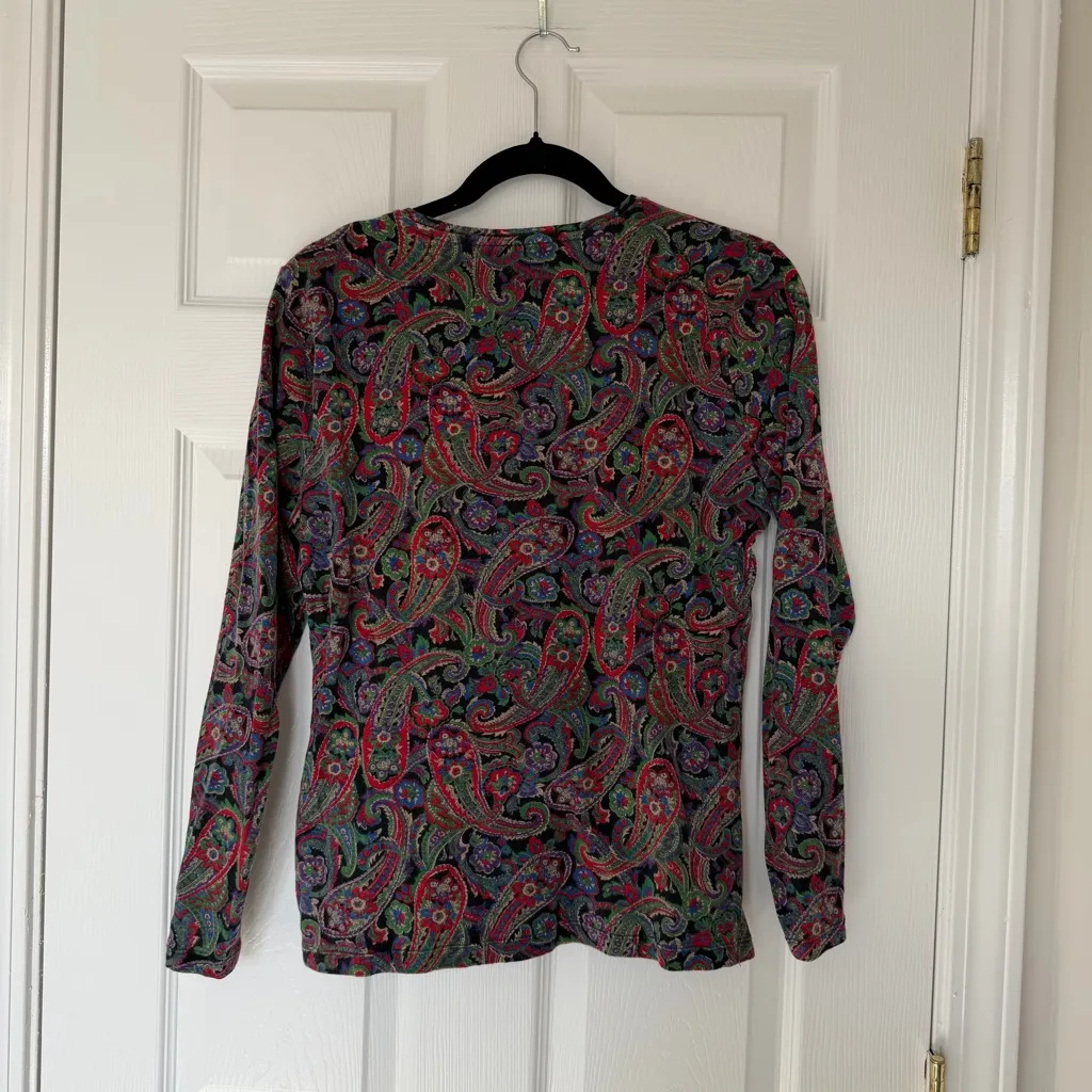 Lauren Ralph Lauren Paisley Patterned Long Sleeve Shirt Size Large 100% Cotton - Image 5