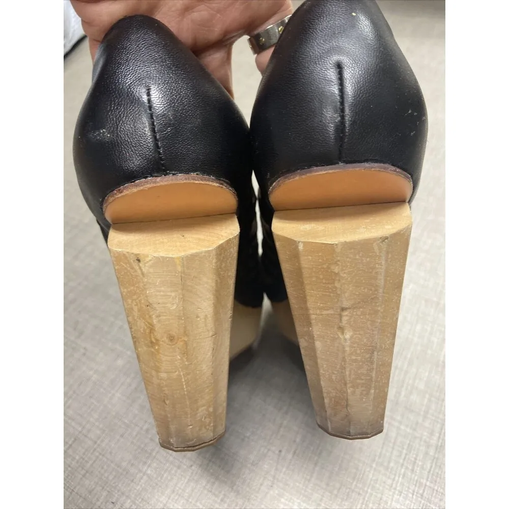 FIEL Anthropologie Womens 9.5 Chunky Wedge Booties Black Leather - Image 4