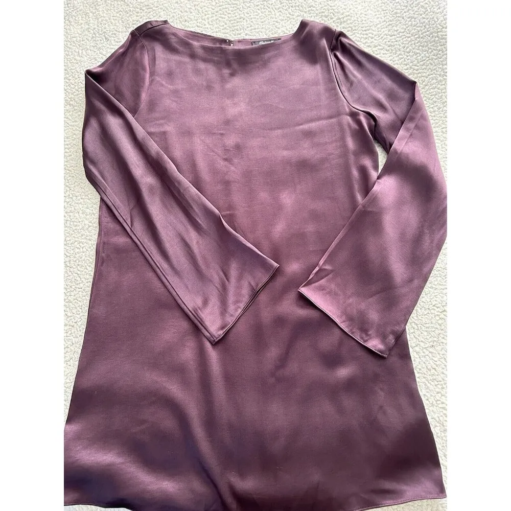 MADEWELL Erika Satin Shift Mini Dress Chocolate Raisin Size XS - Image 8