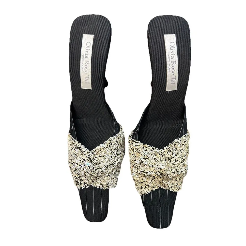 Olivia Rose Tal Black Pinstripe Sequin Point Kitten Heels size 8 - Image 2