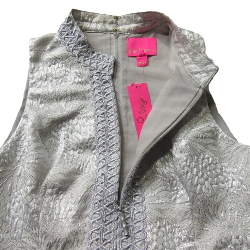 NWT Lilly Pulitzer Franci in Seaside Grey Metallic Full Bloom Brocade Dress 14 - Image 4