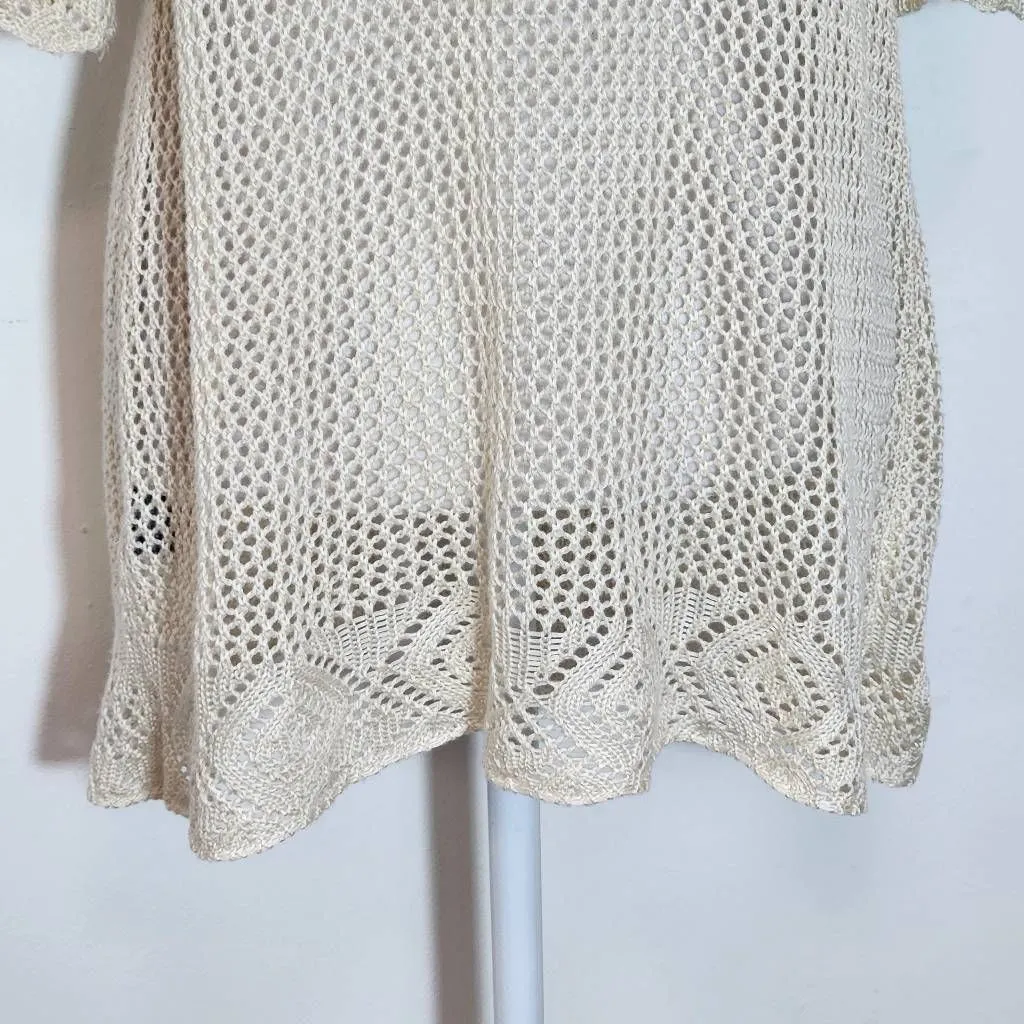 Perceptions Cream Open Knit Short Sleeve Cardigan Size Large Cream Knit Cardigan - Image 6