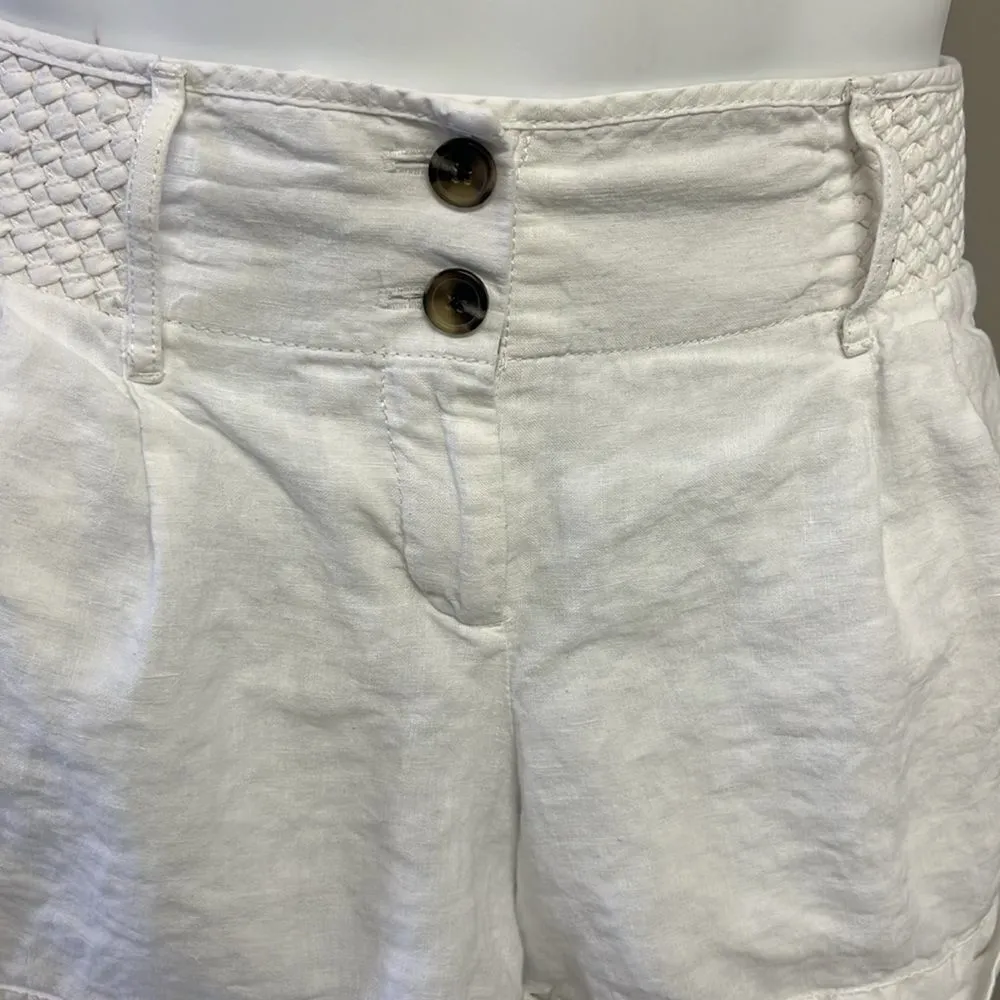 Ann Taylor LOFT White Linen Lined Shorts w/ Pockets & Basketweave Accents- Sz 10 - Image 3
