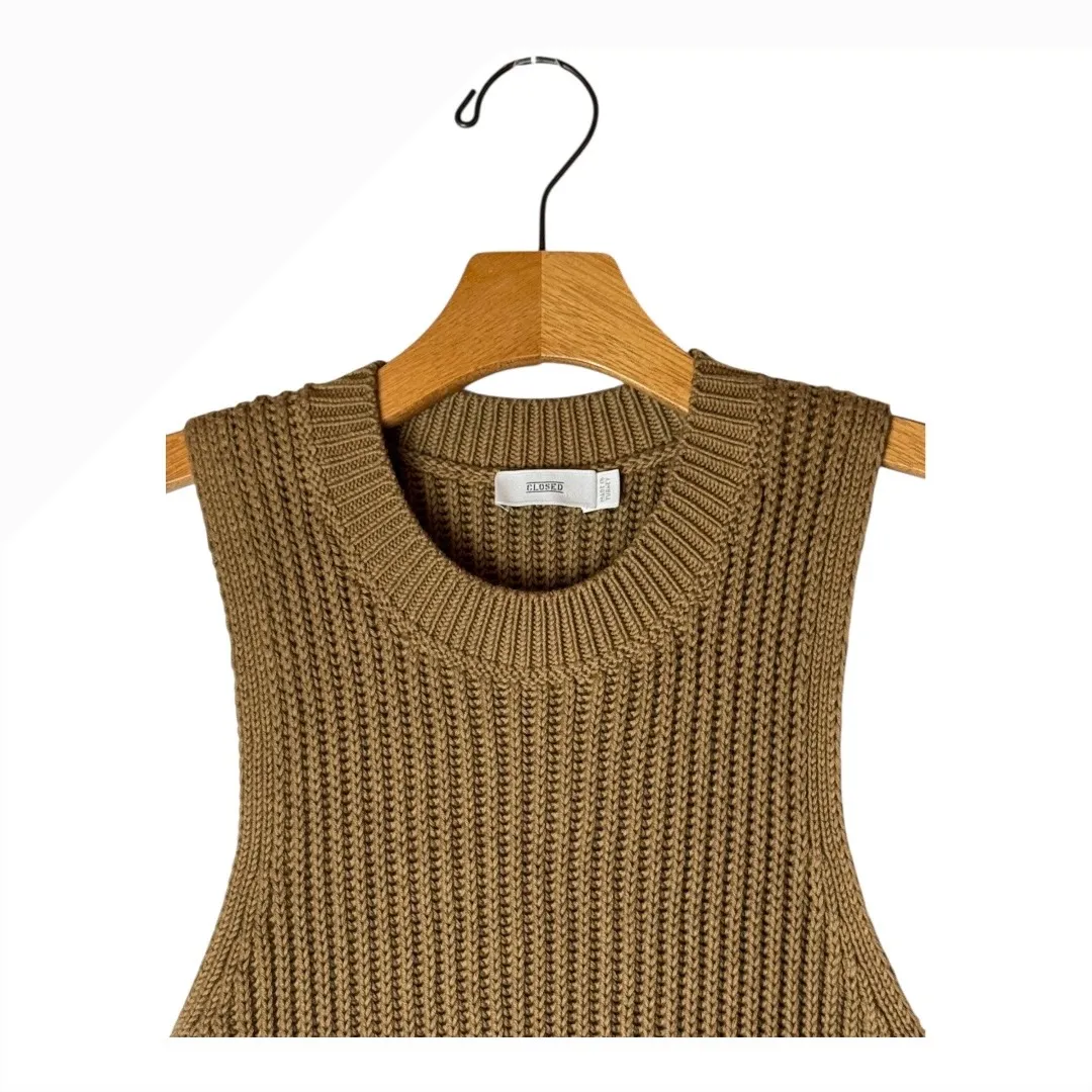 CLOSED Sweater Women XS Tan Nutmeg‎ Cotton Ribbed Knit Sleeveless Top Preppy Brown - Image 4