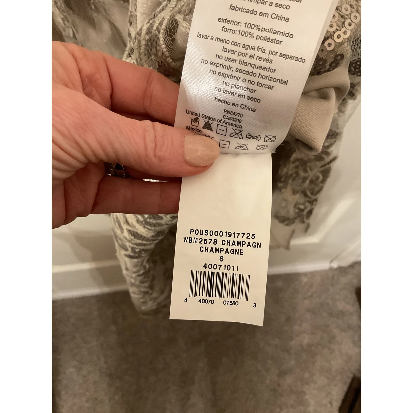 Oleg Cassini Lace Applique Cap-Sleeve Long Sheath Formal Gown in Champagne, 6 - Image 16