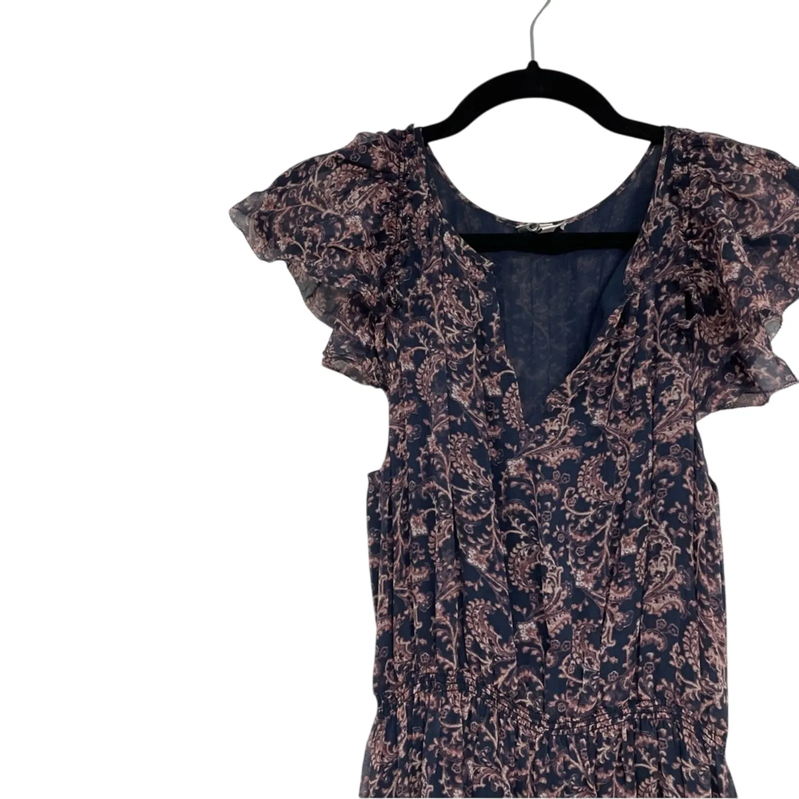 Joie Purple Blue Paisley Silk Ruffled High Low Dress Womens S Coquette Romantic - Image 3