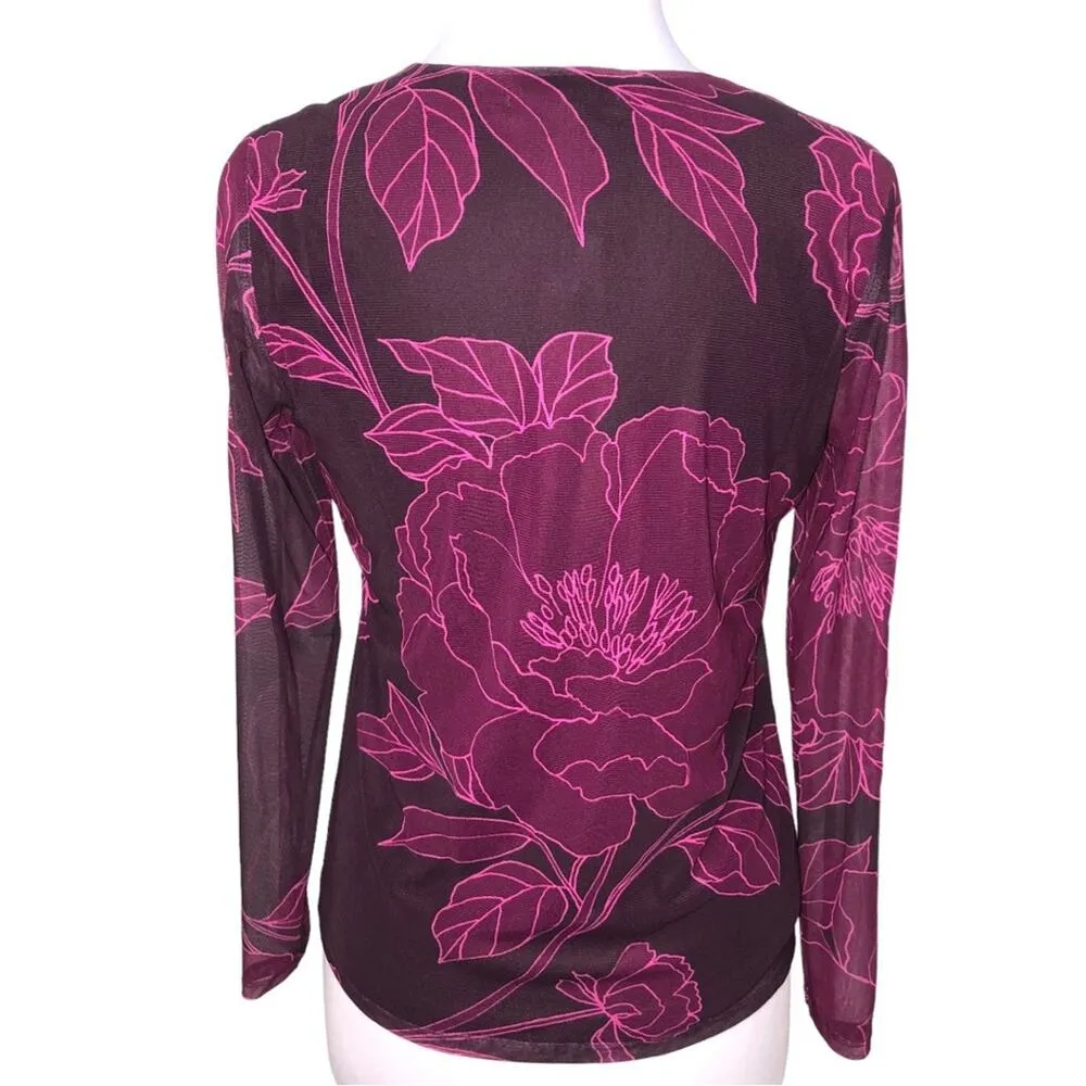 Les Serein Stitch Fix Floral V-neck Mesh Top Small NWT - Image 3