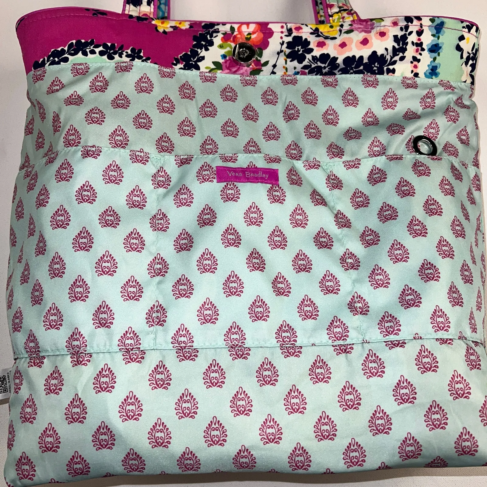Vera Bradley Quilted Original Tote Bag Glenna Butterfly Paisley Pink Blue - Image 9