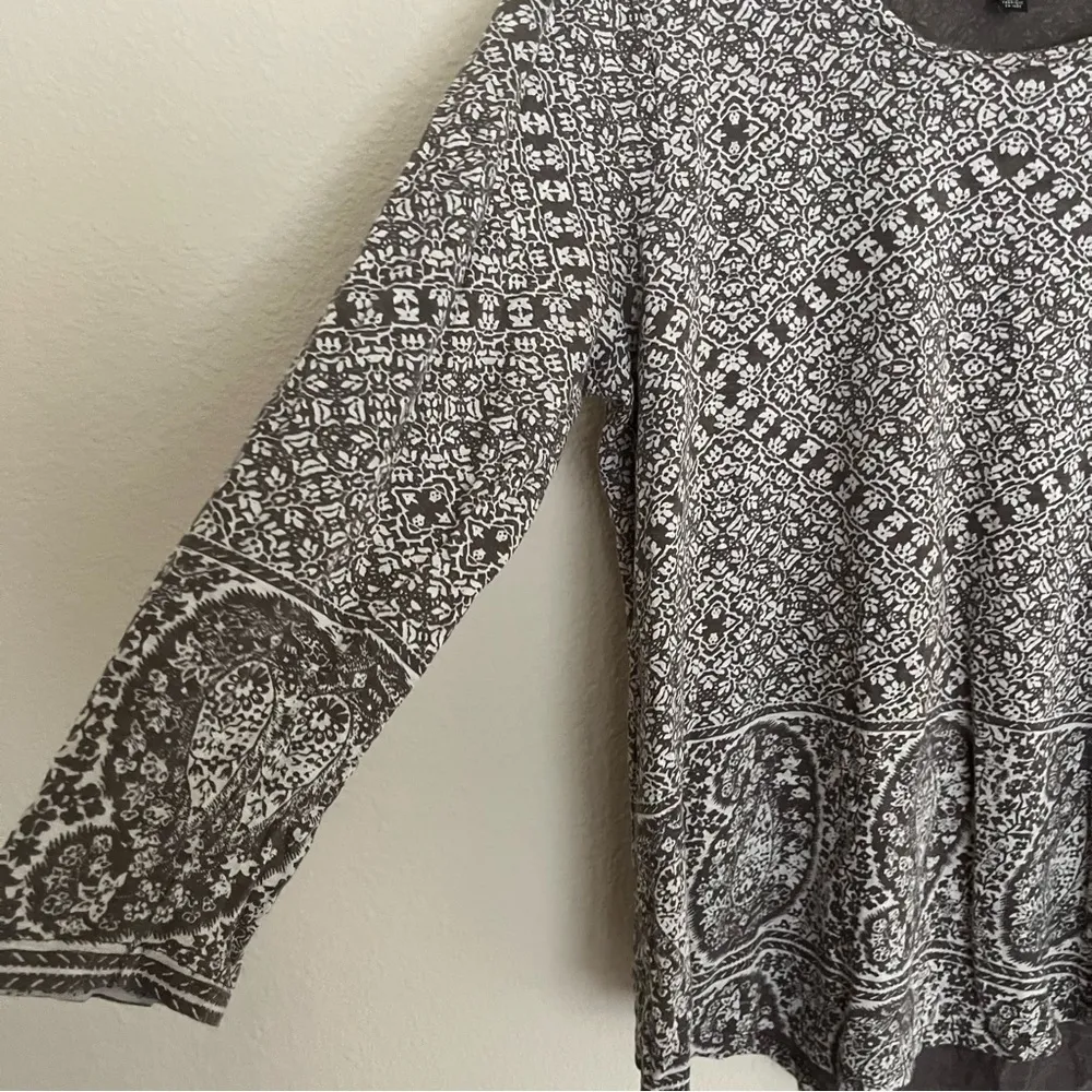 Lucky Brand Paisley‎ Top Womens Size L 3/4 Sleeves Cotton Boho Green - Image 5