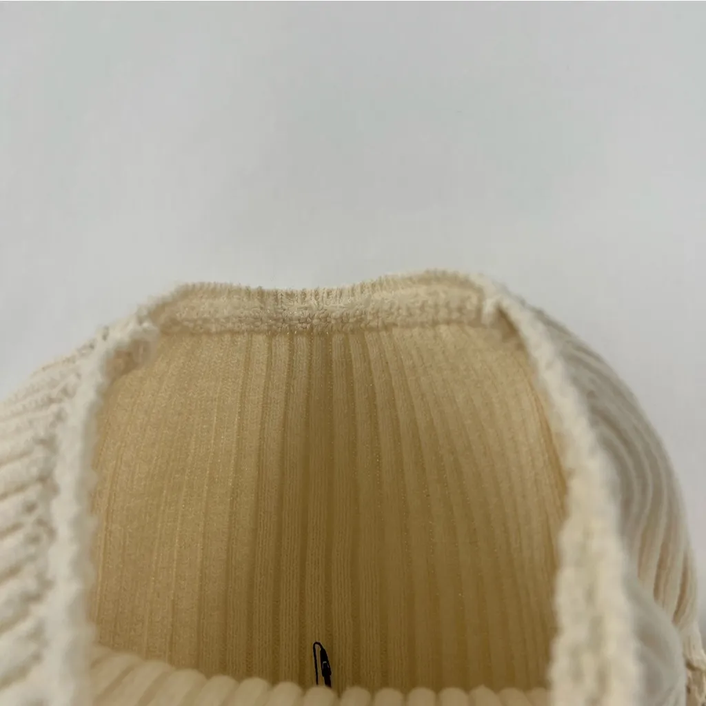 Zara Cream Embroidered Ruffle‎ Trim Ribbed Knit Off The Shoulder Crop Top Size L - Image 7