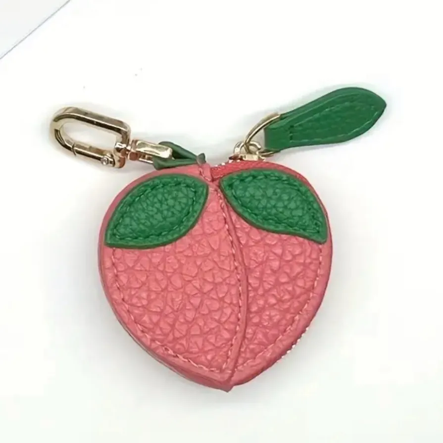 Peach Purse Bag Charm Zippered Coin AirTag AirPod storage Keychain NWT Pink - Image 5