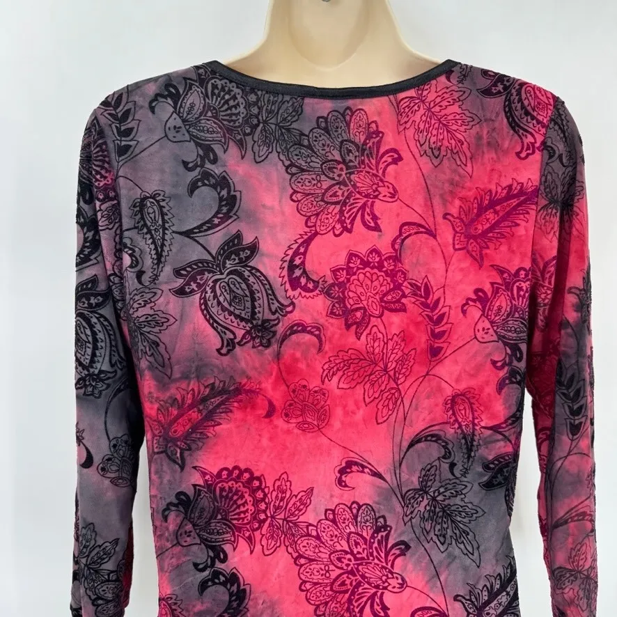 Vintage Y2K Dressbarn Top Womens M Pink Black Square Neck Velvet Embossed Floral - Image 6