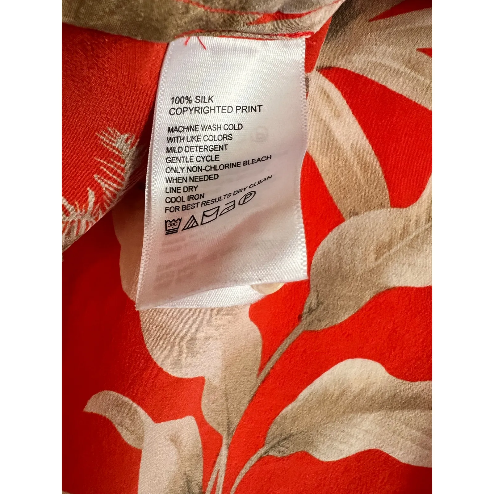 Tommy Bahama Exotic Tropical Blazing Orange Hawaiian Silk Women's Blouse Shirt S - Image 4