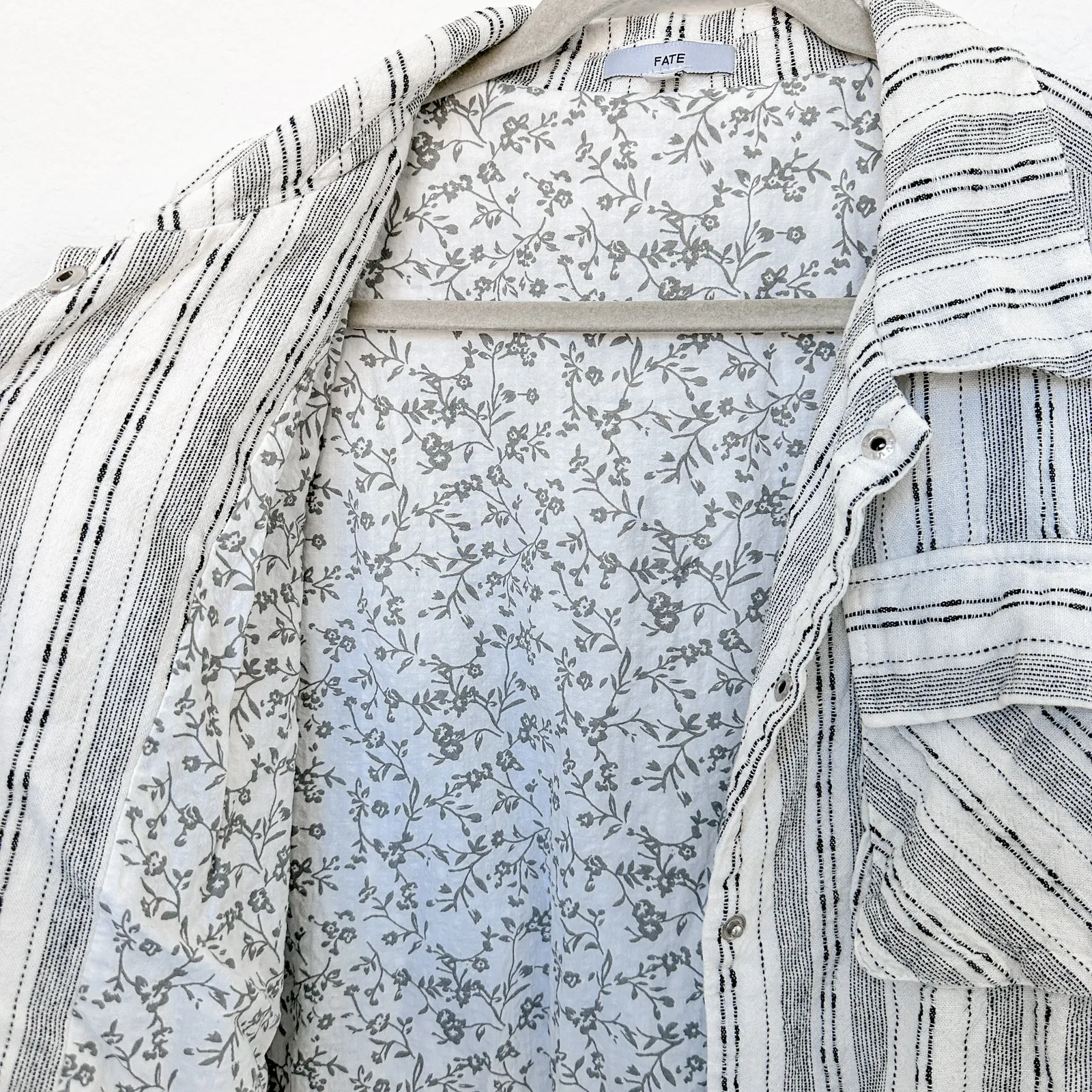 Fate Linen Patchwork Stripe Cropped Jacket White Black Size M Cottage Boho Lagom Size M - Image 10