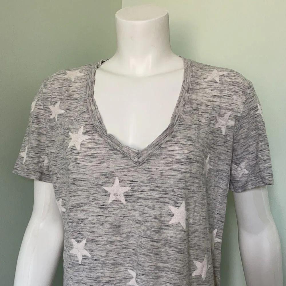 Splendid Star Print Gray V Neck Tee T Shirt XS - Image 3